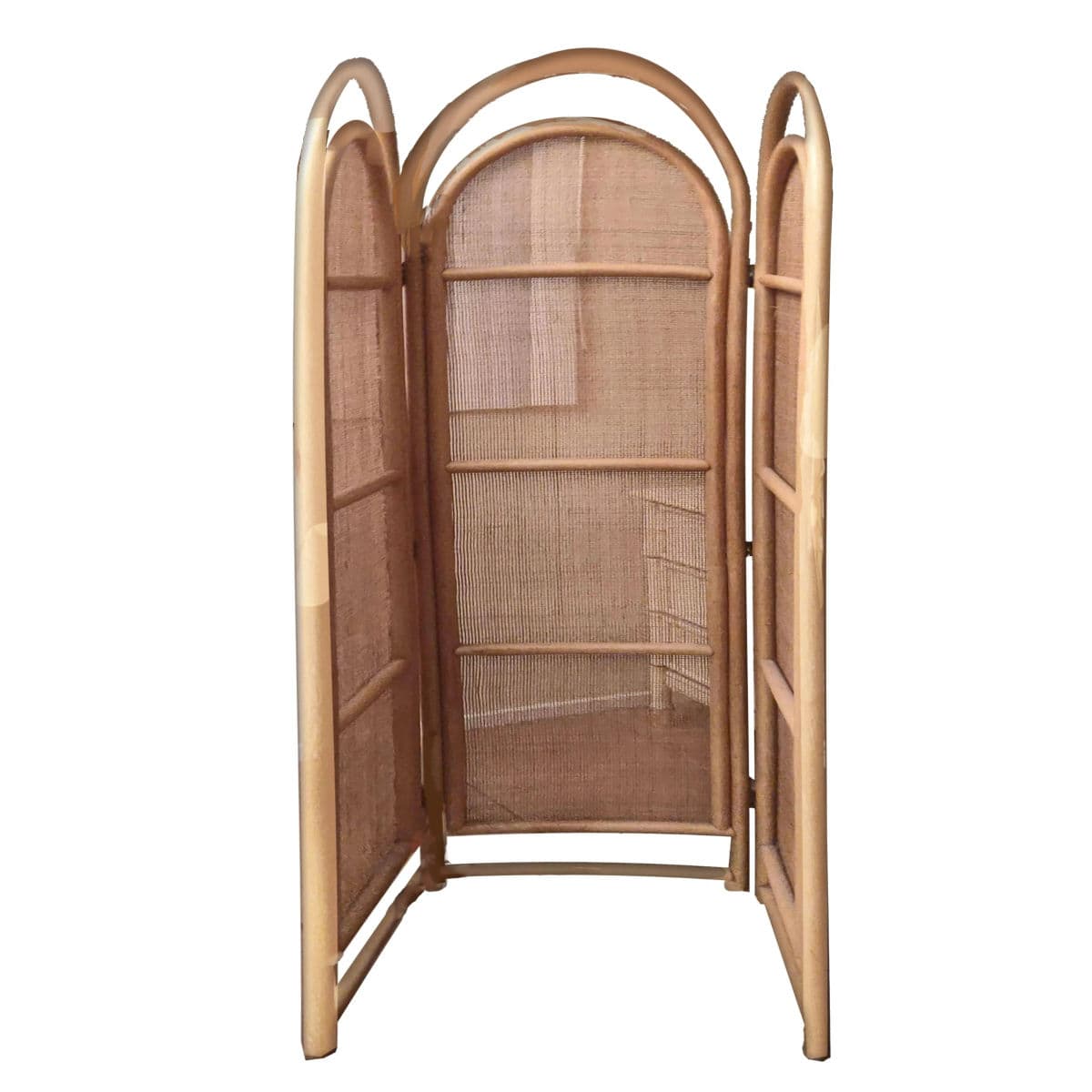 Sculptural Three-Panel Folding Screen Room Divider in Rattan and Wicker, 1960s - Thumbnail 3