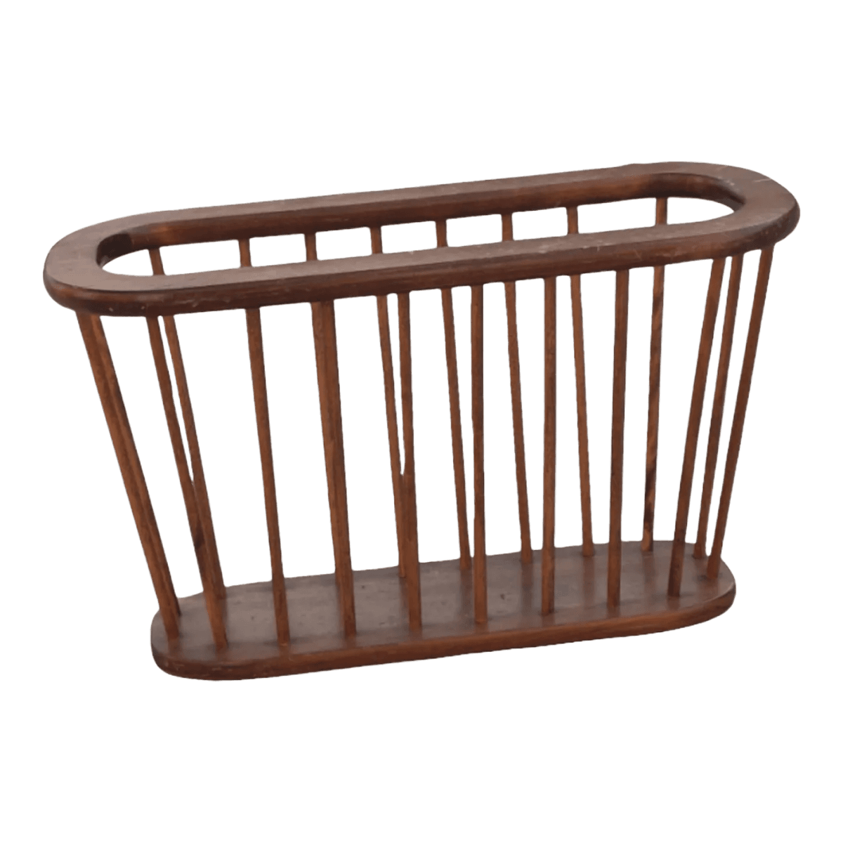1970s MCM Dark Brown Teak Wood Urmanoff Spindle Style Magazine Rack - Thumbnail 2