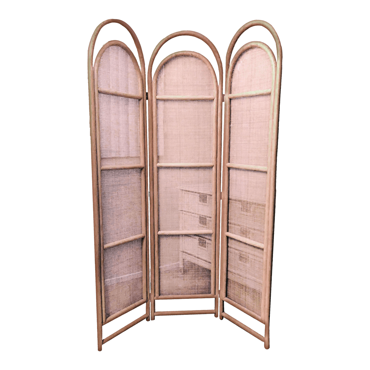 Sculptural Three-Panel Folding Screen Room Divider in Rattan and Wicker, 1960s - Thumbnail 2