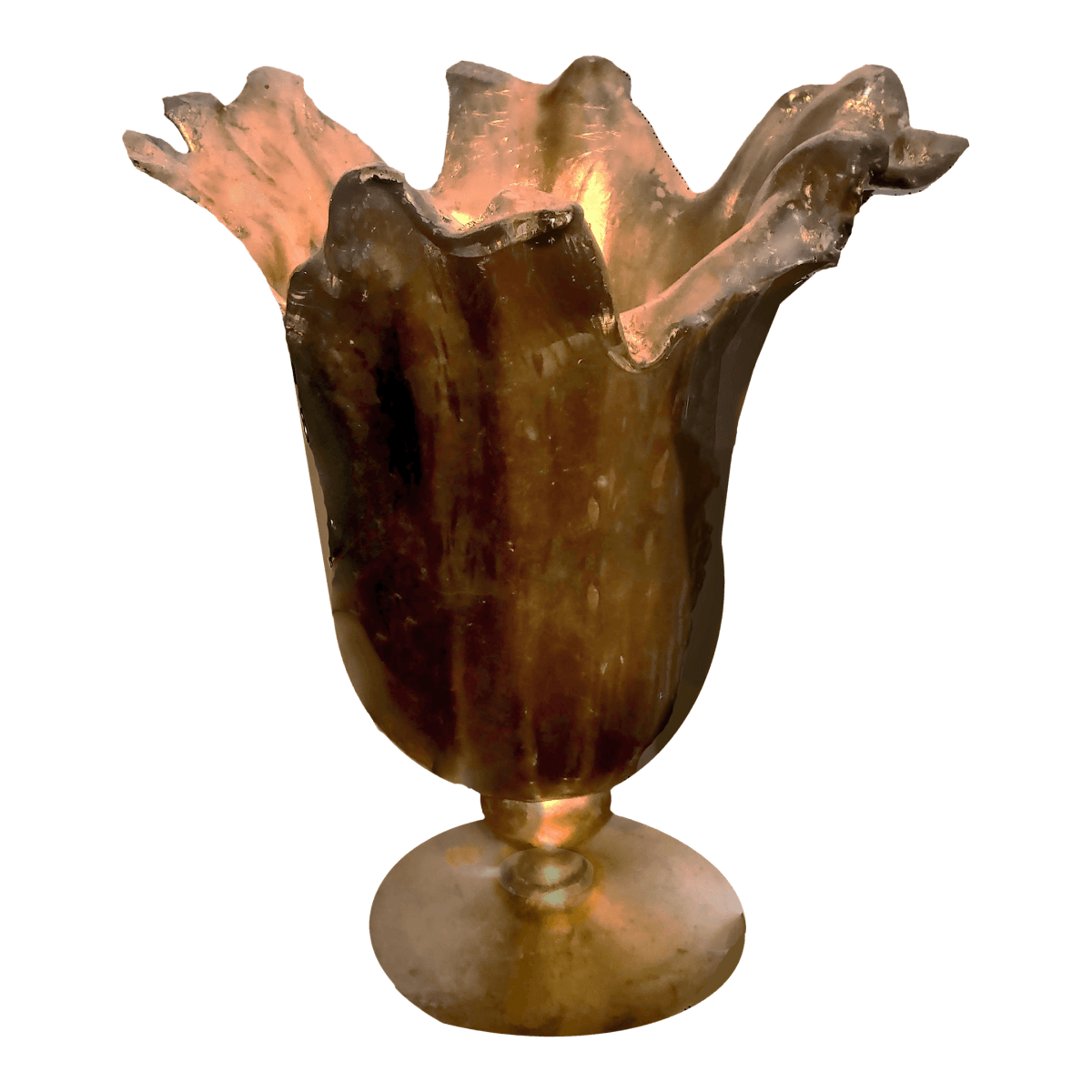 Vintage 16.5" Murano Lavorazione Art Glass Parcel Gilt Wrapped Pedestal Shell Vase - Thumbnail 2