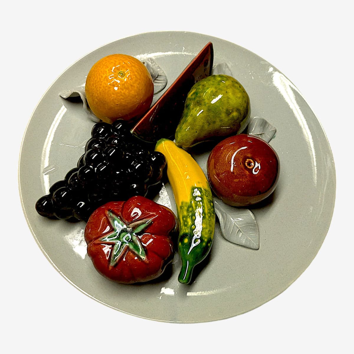 1950s Caldas Majolica, 3-D Ceramic Plate With Life-Like Fruits, Pottery Made in Portugal - Image 1