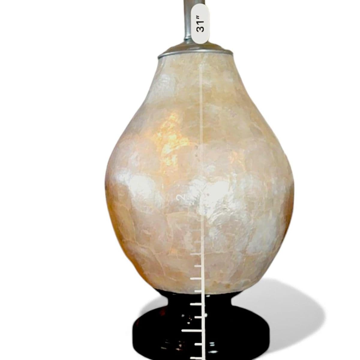 Mid-Century 70s Vintage Capiz Shell Table Lamp With Black Wood Puddle Base - Thumbnail 9