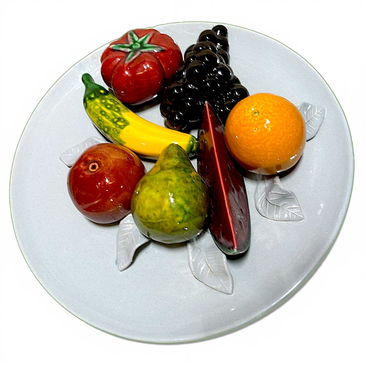 1950s Caldas Majolica, 3-D Ceramic Plate With Life-Like Fruits, Pottery Made in Portugal - Thumbnail 6