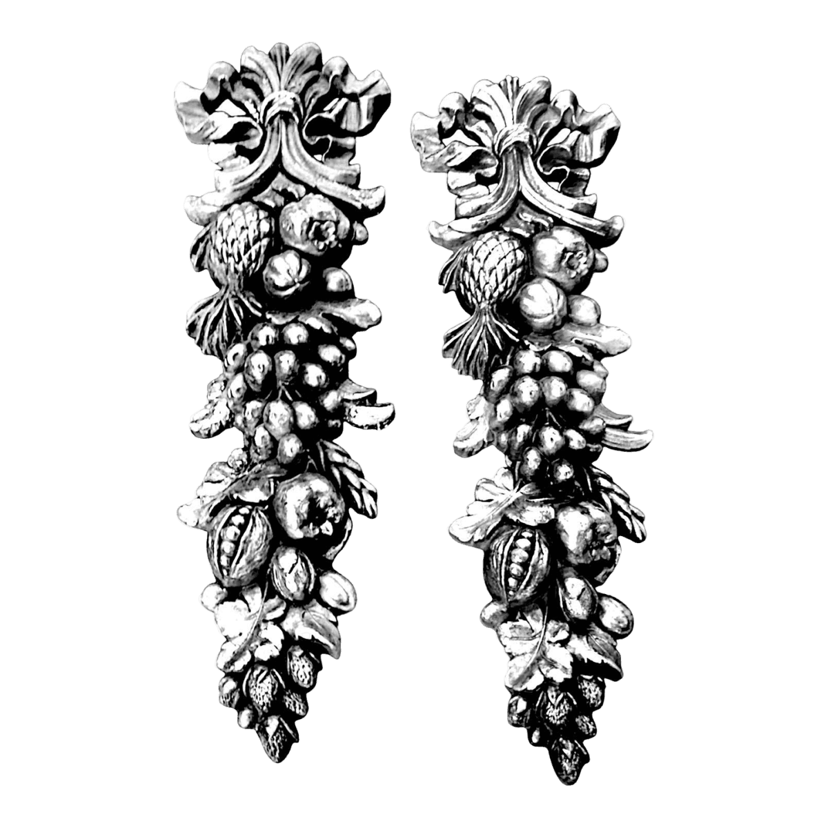 Mid-Century Syroco Wood Fruit and Bow Swag Wall Plaques in the Style of Della Robia – A Pair - Thumbnail 2