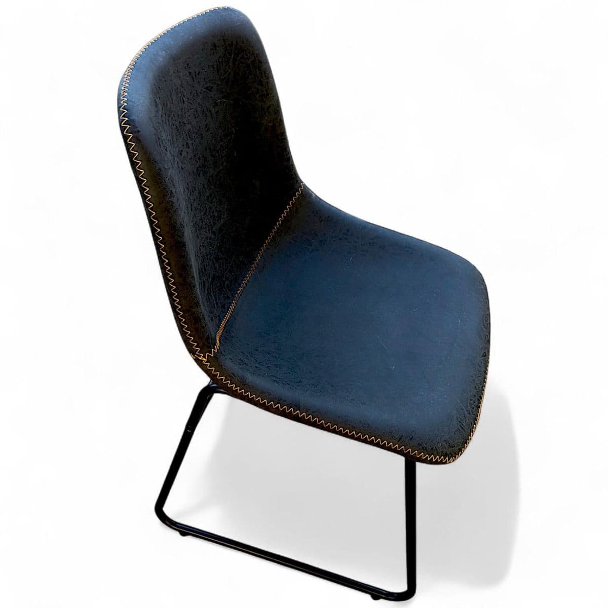 Charcoal Black Faux Leather Curved Bucket Dining Chairs on Black Metal Base - Set 4 - Thumbnail 8