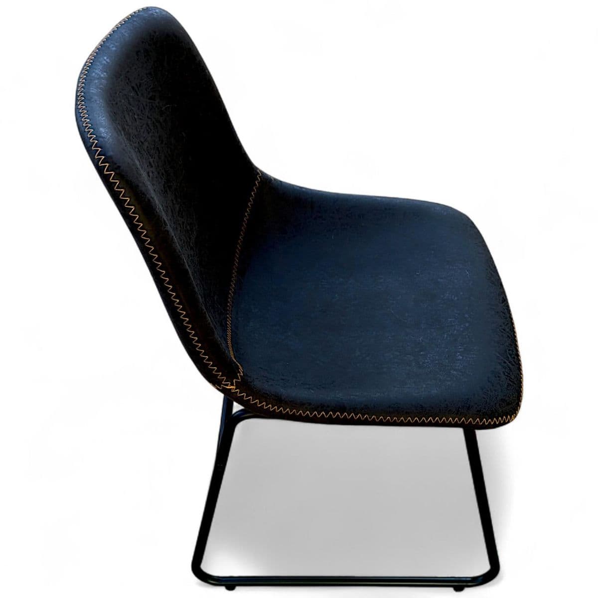 Charcoal Black Faux Leather Curved Bucket Dining Chairs on Black Metal Base - Set 4 - Thumbnail 3