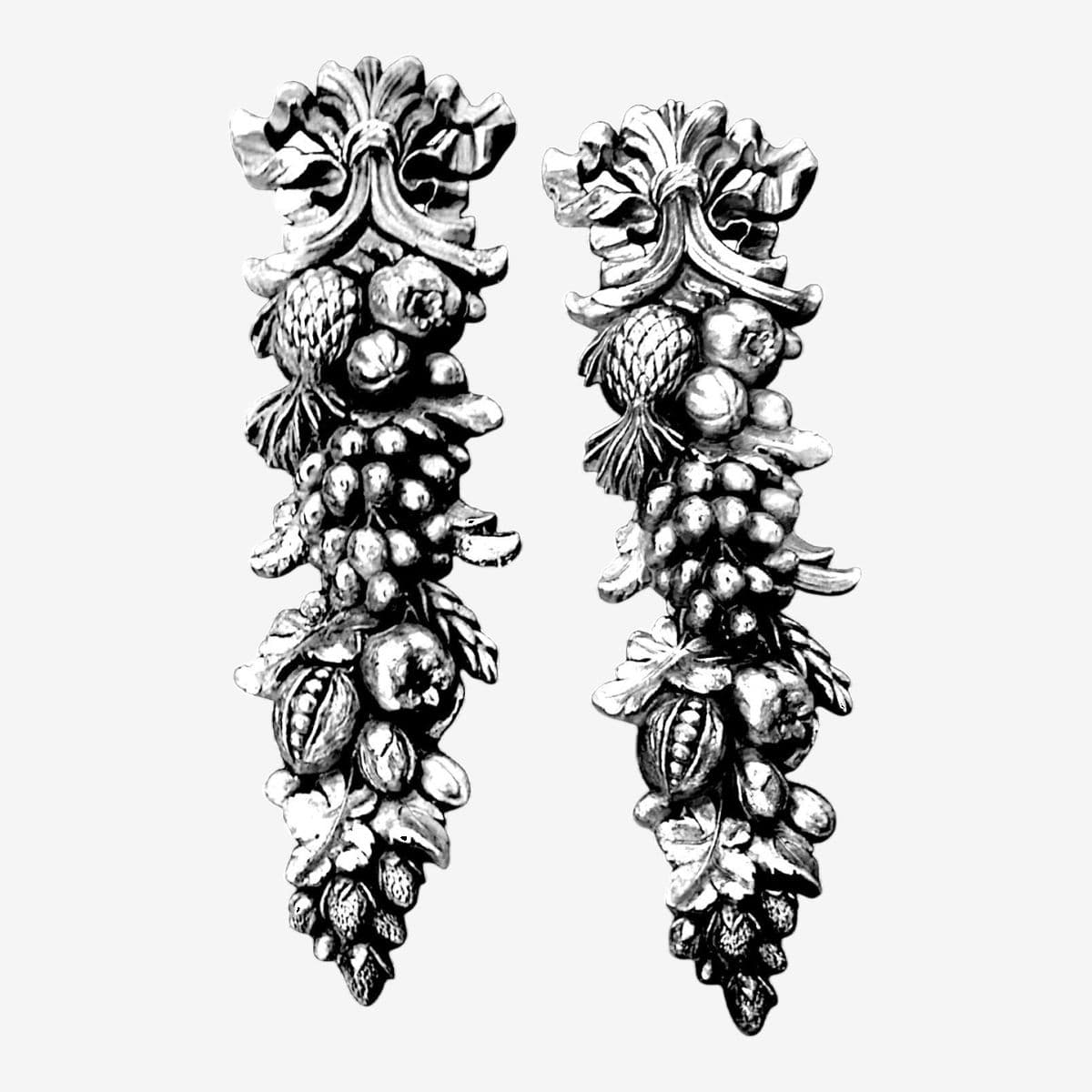 Mid-Century Syroco Wood Fruit and Bow Swag Wall Plaques in the Style of Della Robia – A Pair - Image 1