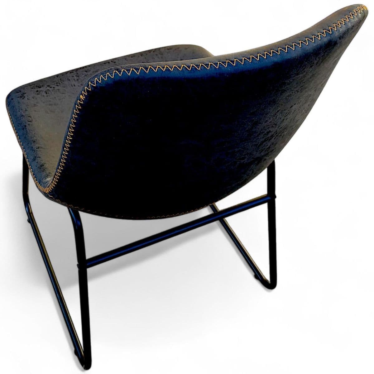 Charcoal Black Faux Leather Curved Bucket Dining Chairs on Black Metal Base - Set 4 - Thumbnail 4