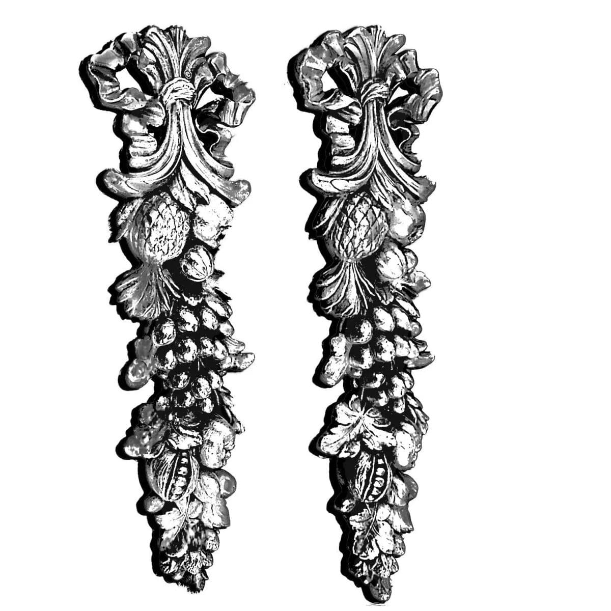 Mid-Century Syroco Wood Fruit and Bow Swag Wall Plaques in the Style of Della Robia – A Pair - Thumbnail 8
