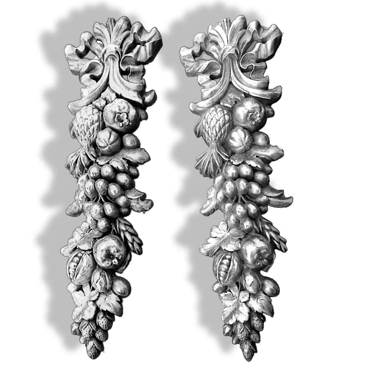 Mid-Century Syroco Wood Fruit and Bow Swag Wall Plaques in the Style of Della Robia – A Pair - Thumbnail 7