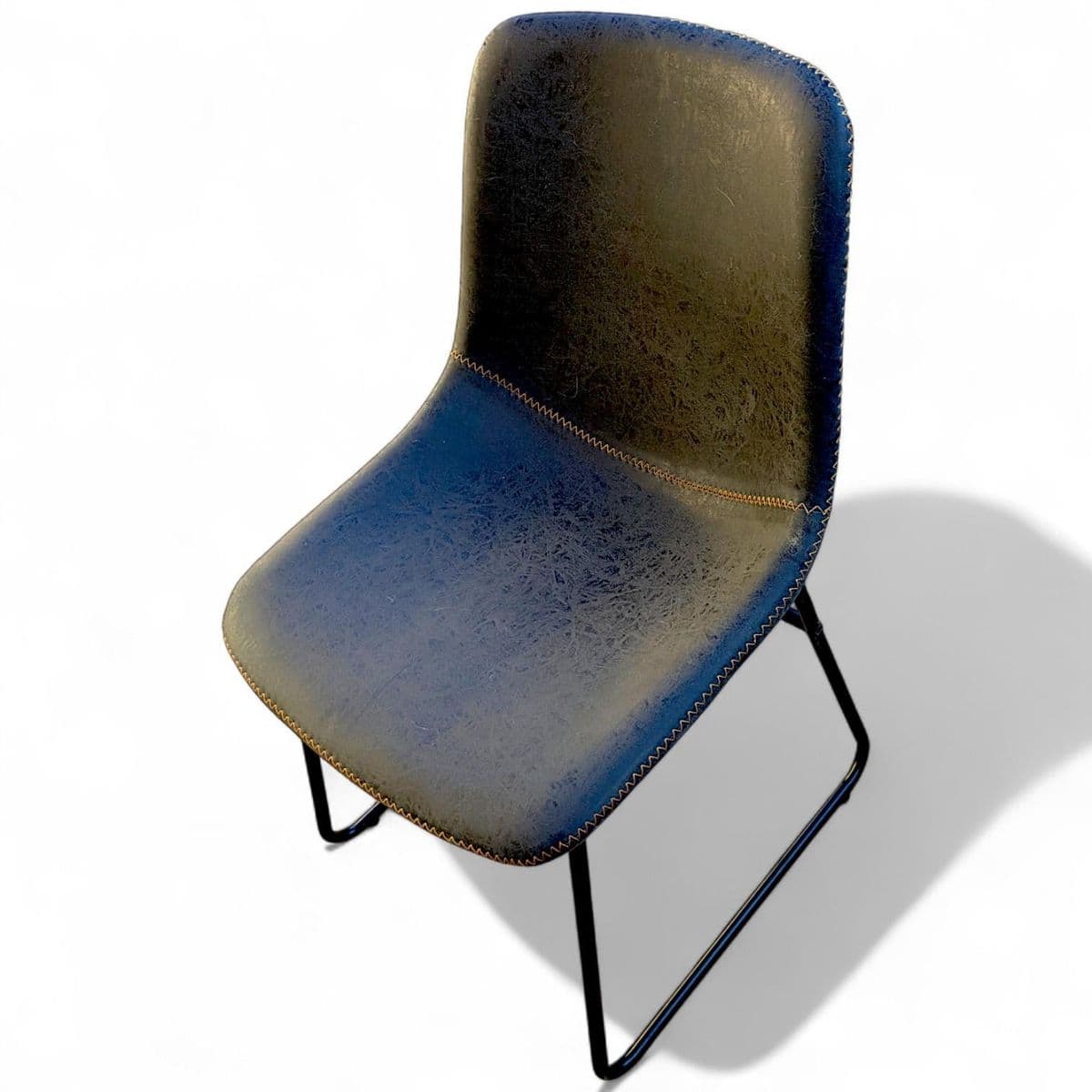 Charcoal Black Faux Leather Curved Bucket Dining Chairs on Black Metal Base - Set 4 - Thumbnail 10