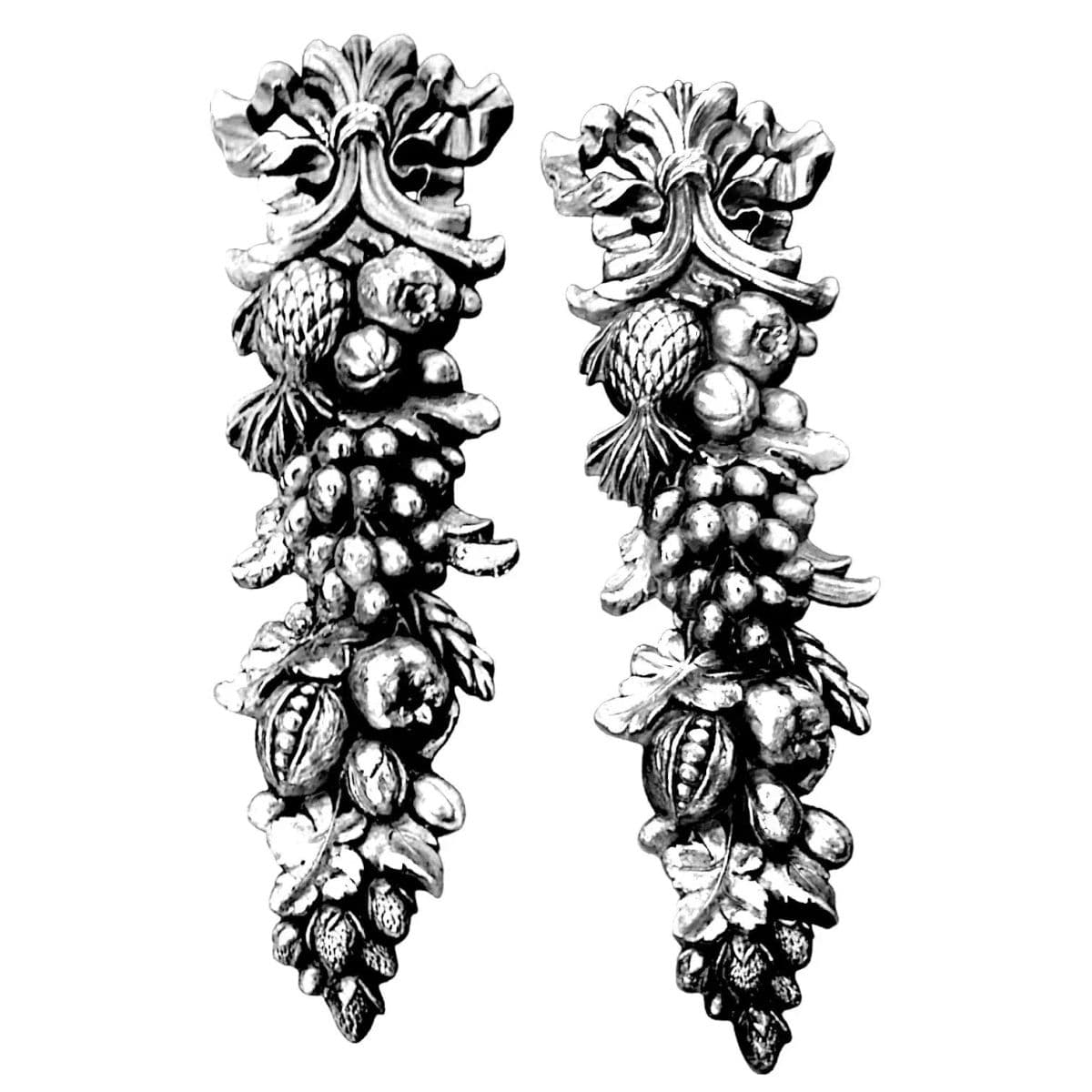 Mid-Century Syroco Wood Fruit and Bow Swag Wall Plaques in the Style of Della Robia – A Pair - Thumbnail 3