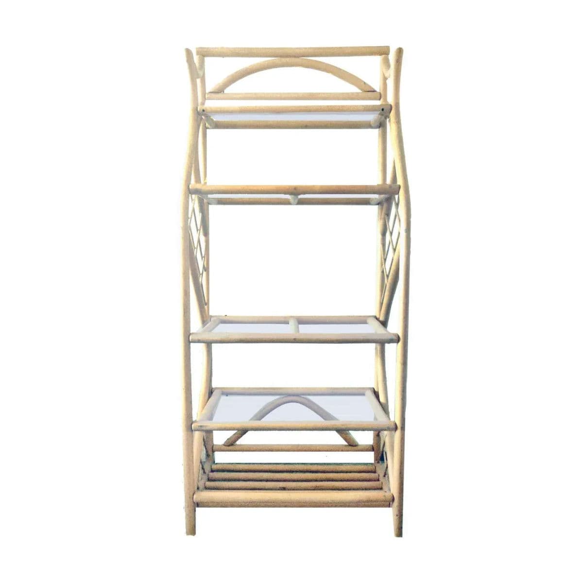 1970's Pagoda Style Natural Toned Bent Wood Rattan Étagère - Thumbnail 3