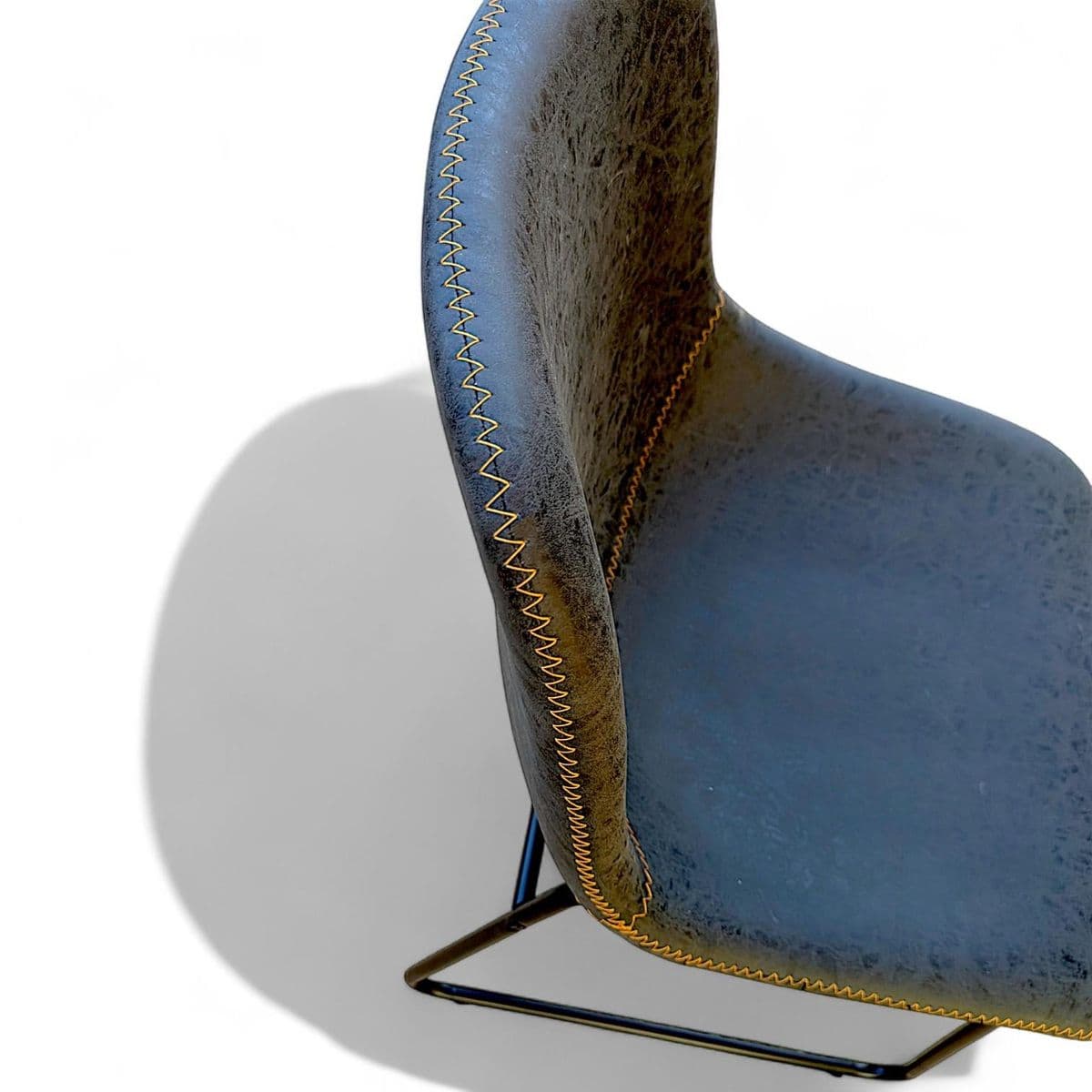 Charcoal Black Faux Leather Curved Bucket Dining Chairs on Black Metal Base - Set 4 - Thumbnail 5