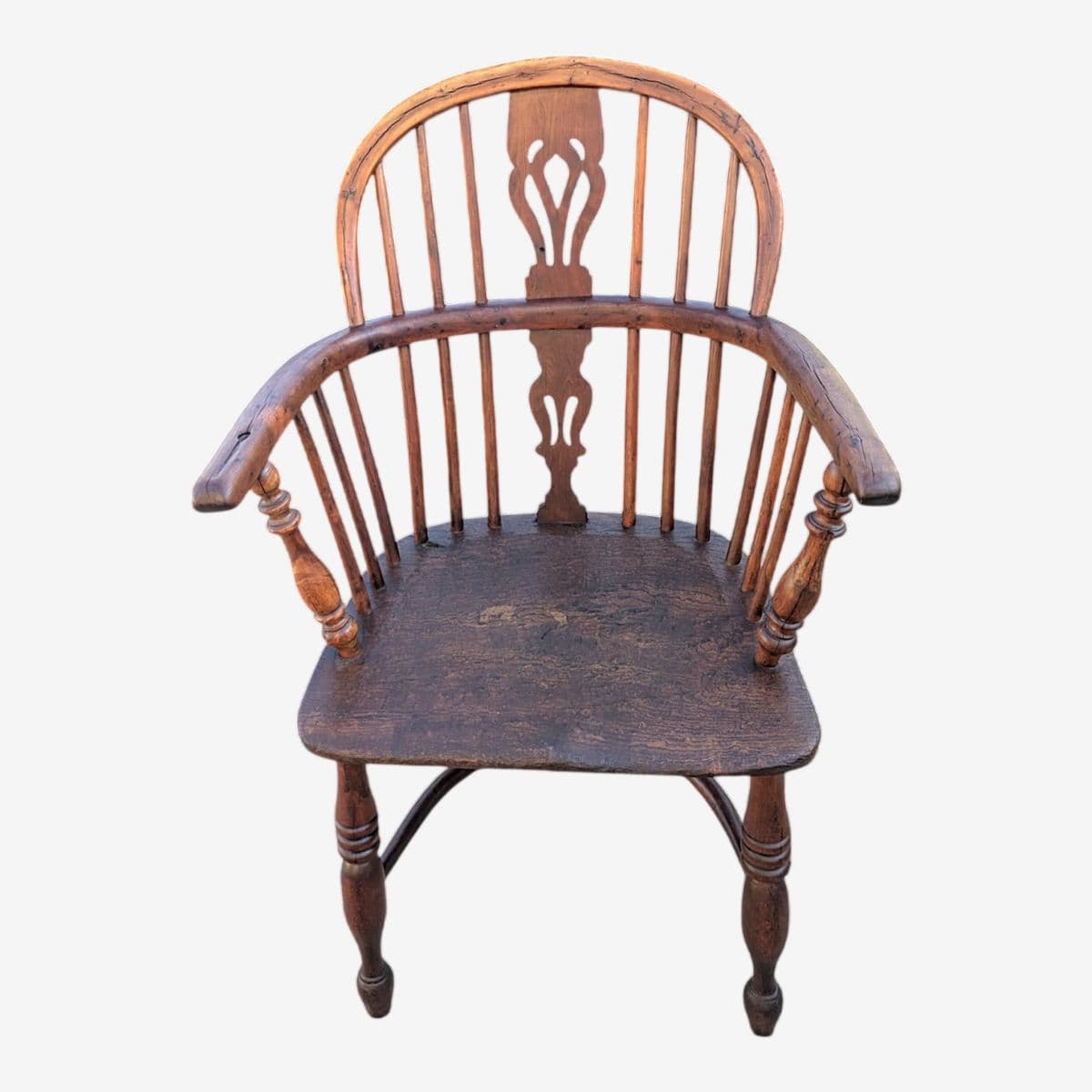 Circa 1820 Elm and Yew Wood Windsor Captains Armchair With Crinoline Stretcher - Image 1