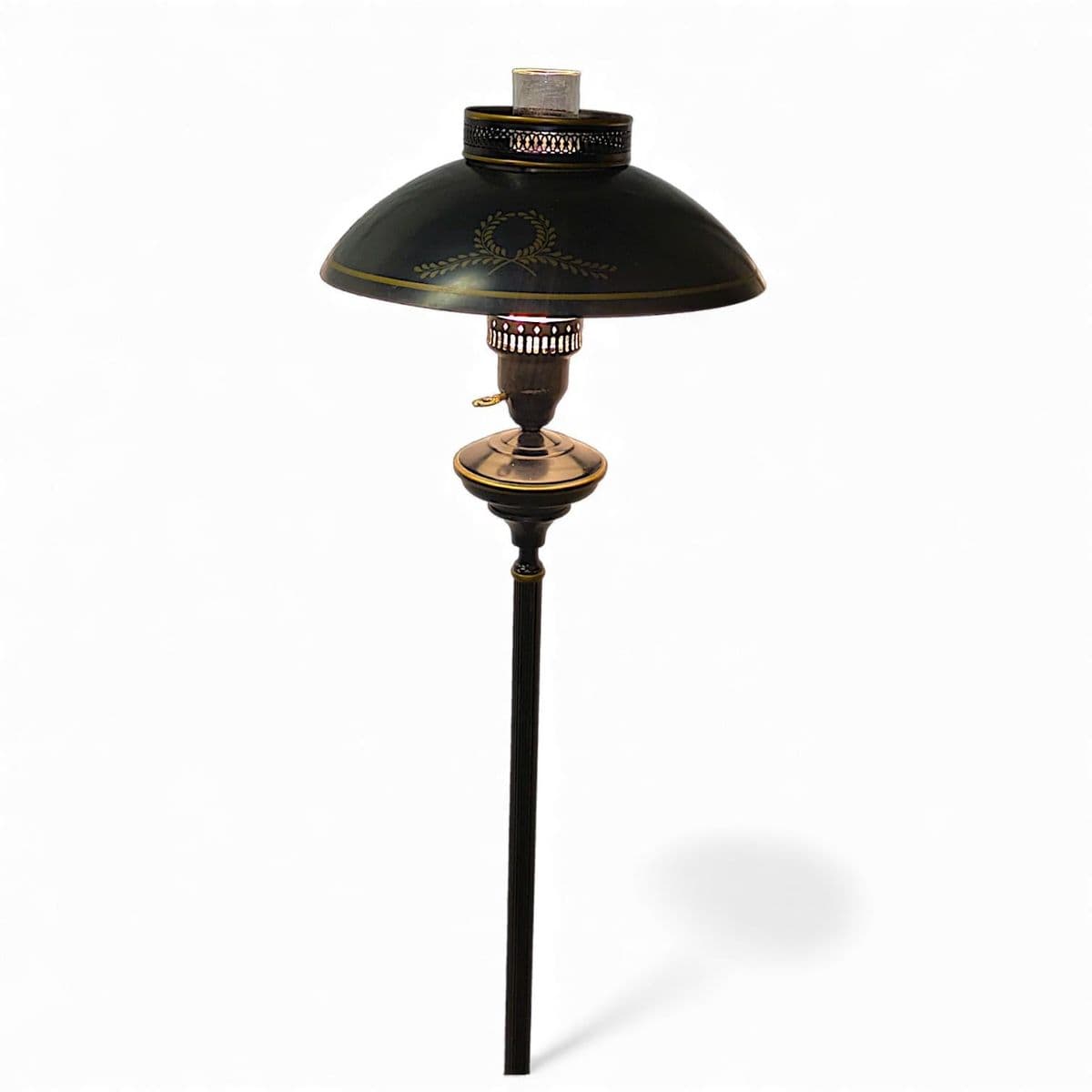 Vintage French Empire Hurricane Lamp Style Black Floor Lamp With Toleware Shade - Thumbnail 5
