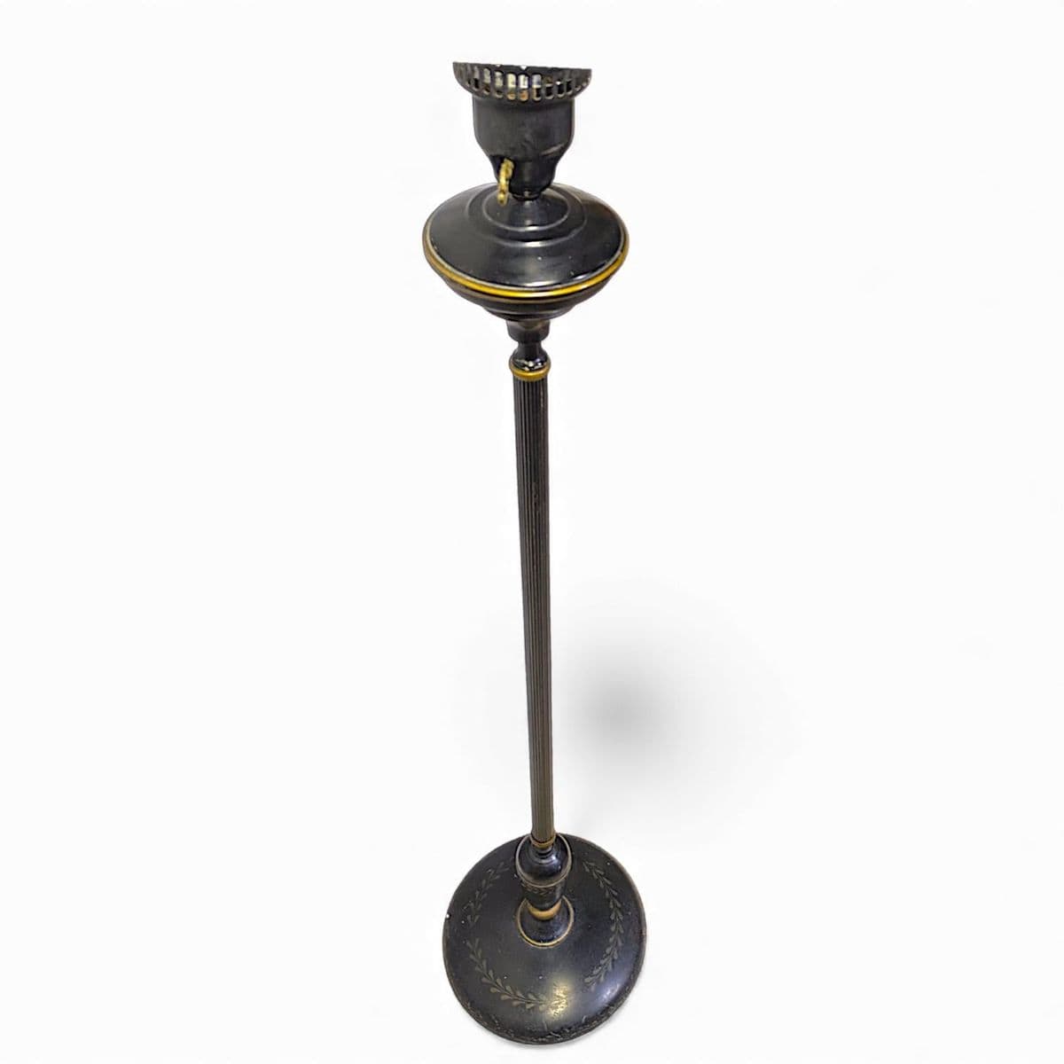 Vintage French Empire Hurricane Lamp Style Black Floor Lamp With Toleware Shade - Thumbnail 7