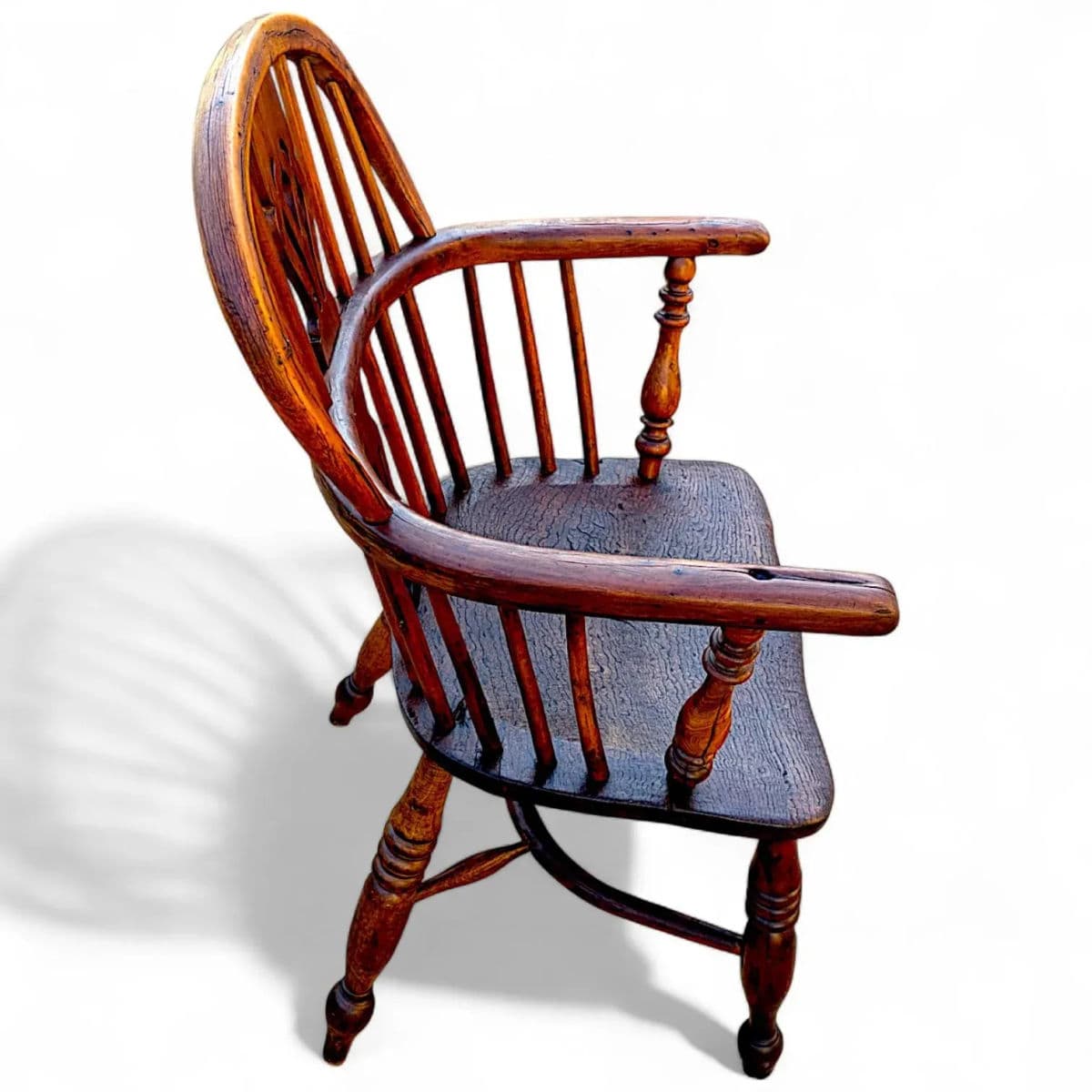 Circa 1820 Elm and Yew Wood Windsor Captains Armchair With Crinoline Stretcher - Thumbnail 5