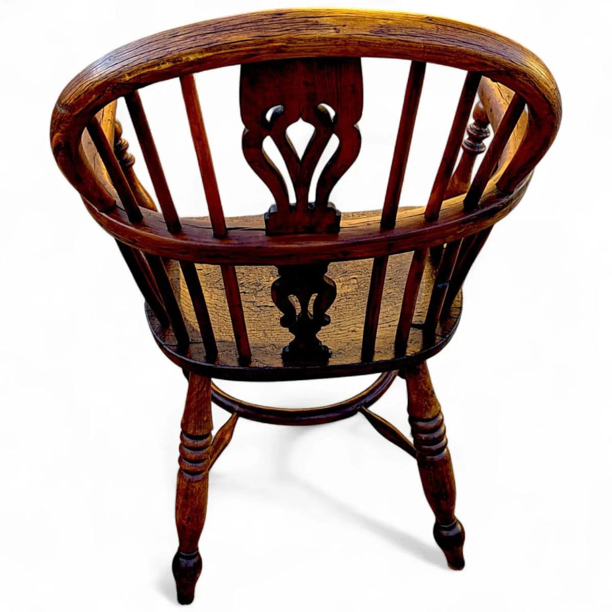 Circa 1820 Elm and Yew Wood Windsor Captains Armchair With Crinoline Stretcher - Thumbnail 8