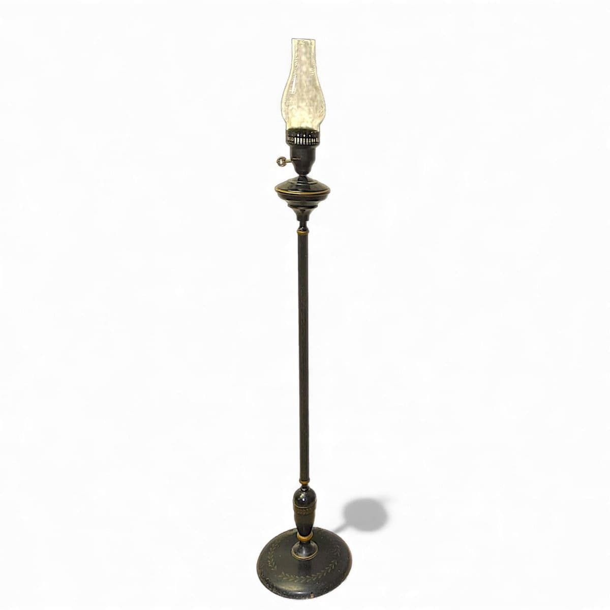 Vintage French Empire Hurricane Lamp Style Black Floor Lamp With Toleware Shade - Thumbnail 6