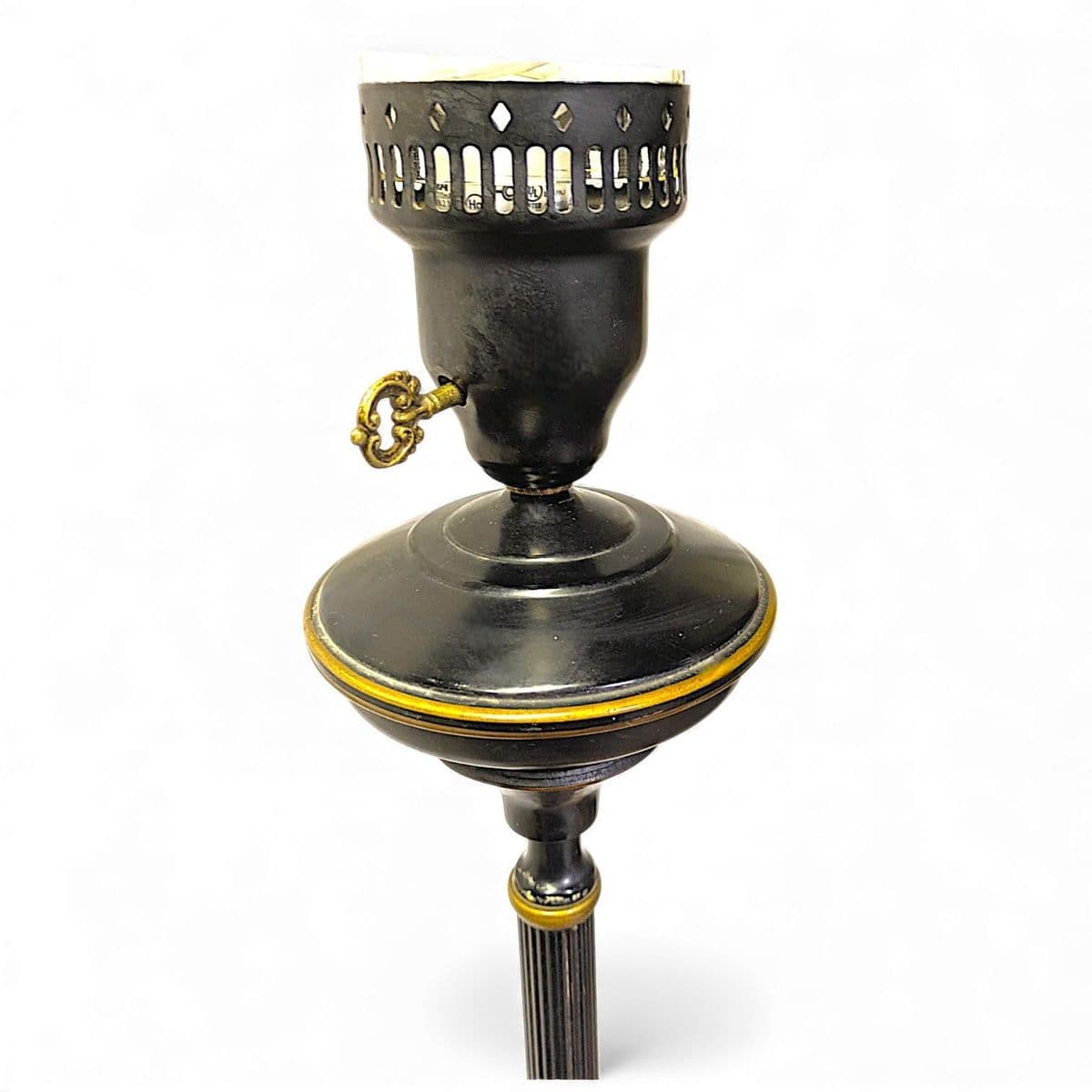 Vintage French Empire Hurricane Lamp Style Black Floor Lamp With Toleware Shade - Thumbnail 8
