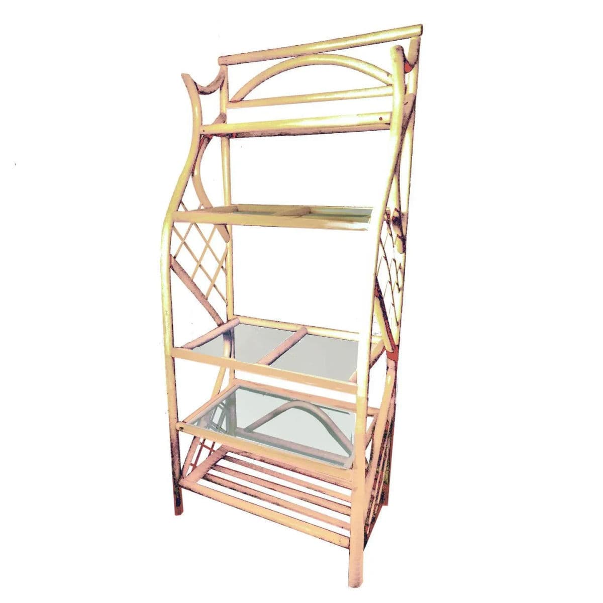 1970's Pagoda Style Natural Toned Bent Wood Rattan Étagère - Thumbnail 9