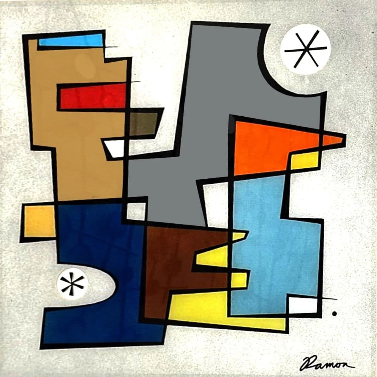 Abstract Modernist Print With Verre Églomisé by Ramon – Framed Geometric Composition - Thumbnail 9