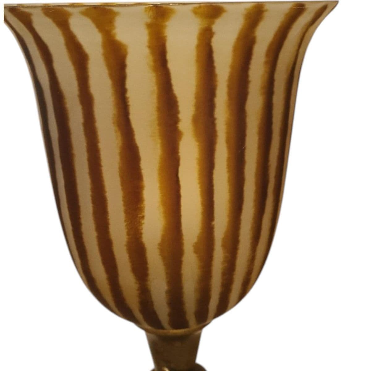 Spiral Cut Bronze Toned Torchiere Buffet Lamps With Tiger Striped Amber Glass Shades - A Pair - Thumbnail 12