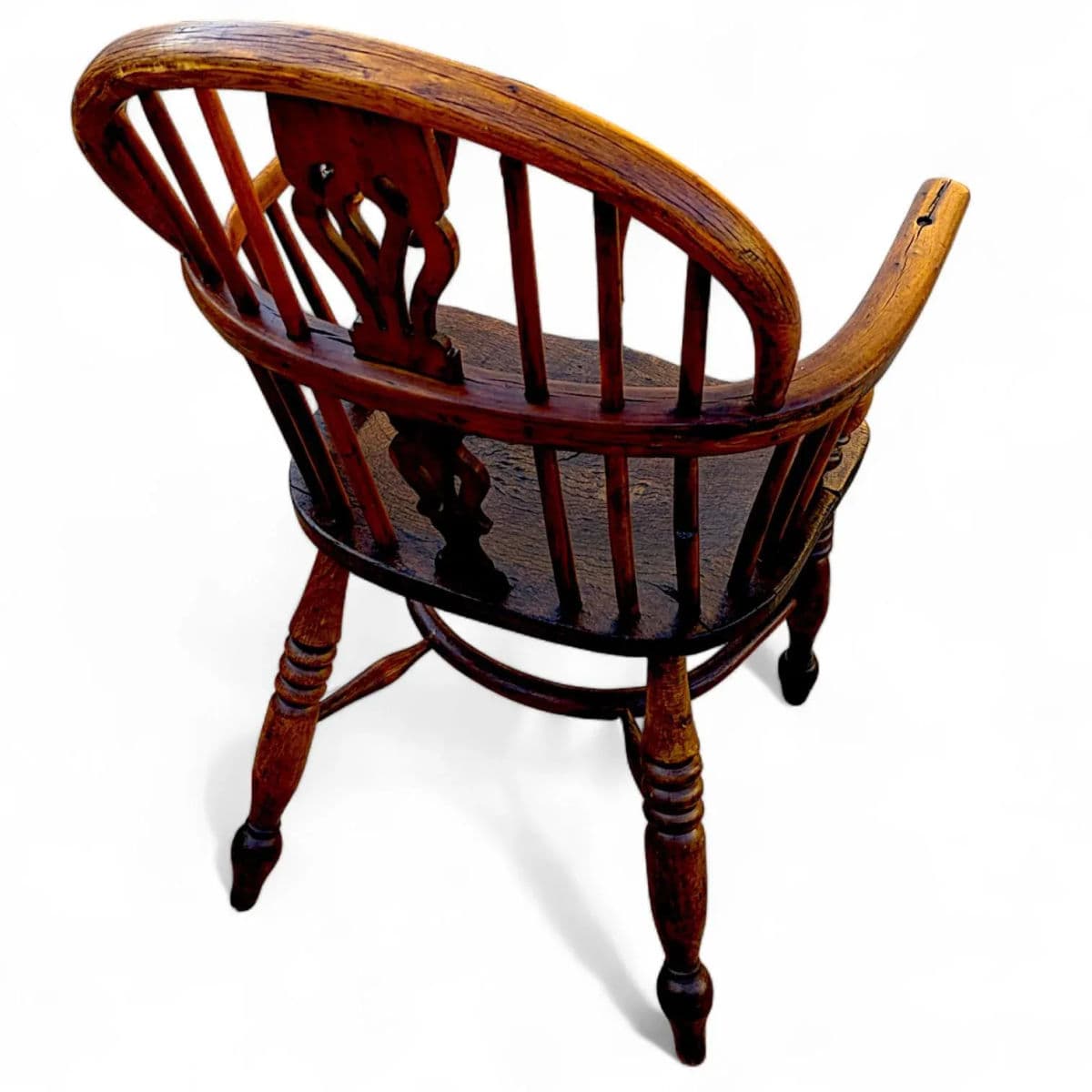 Circa 1820 Elm and Yew Wood Windsor Captains Armchair With Crinoline Stretcher - Thumbnail 7