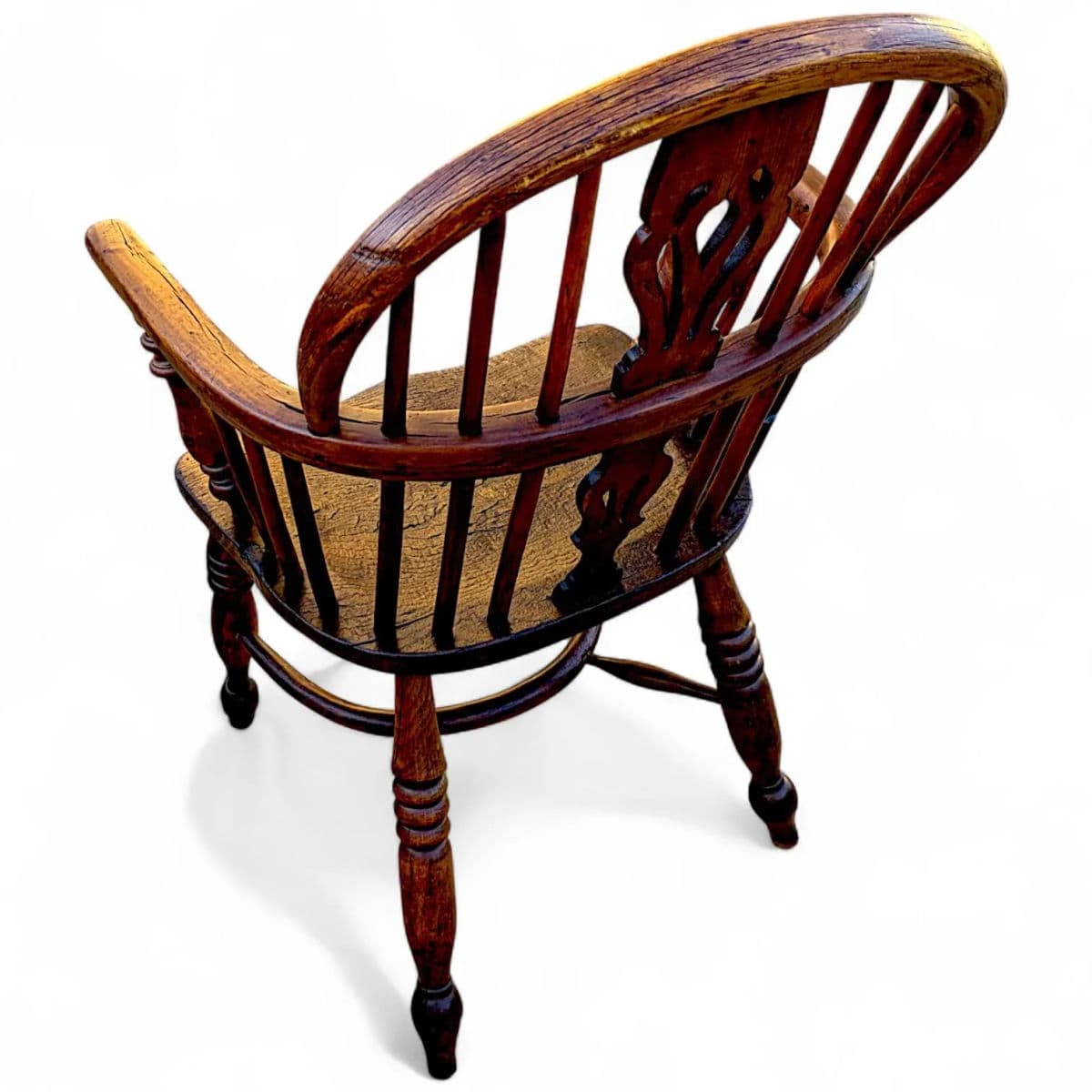 Circa 1820 Elm and Yew Wood Windsor Captains Armchair With Crinoline Stretcher - Thumbnail 6