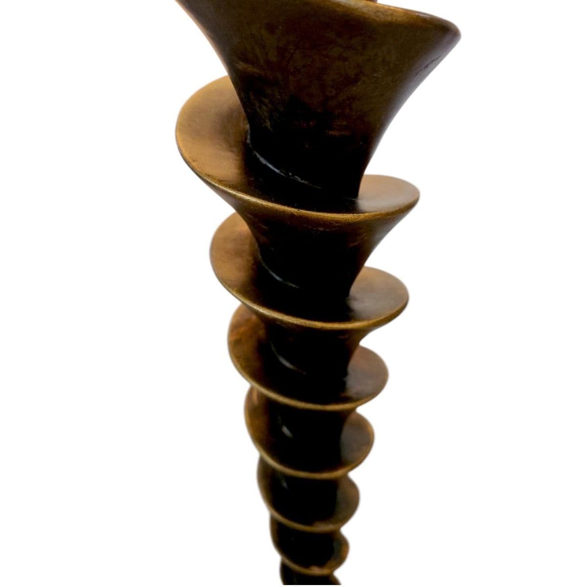 Spiral Cut Bronze Toned Torchiere Buffet Lamps With Tiger Striped Amber Glass Shades - A Pair - Thumbnail 5