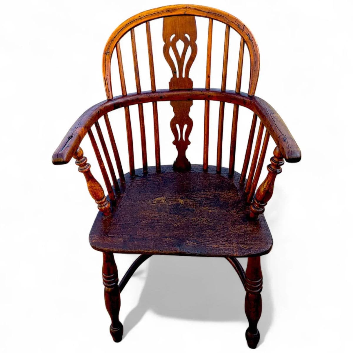 Circa 1820 Elm and Yew Wood Windsor Captains Armchair With Crinoline Stretcher - Thumbnail 3