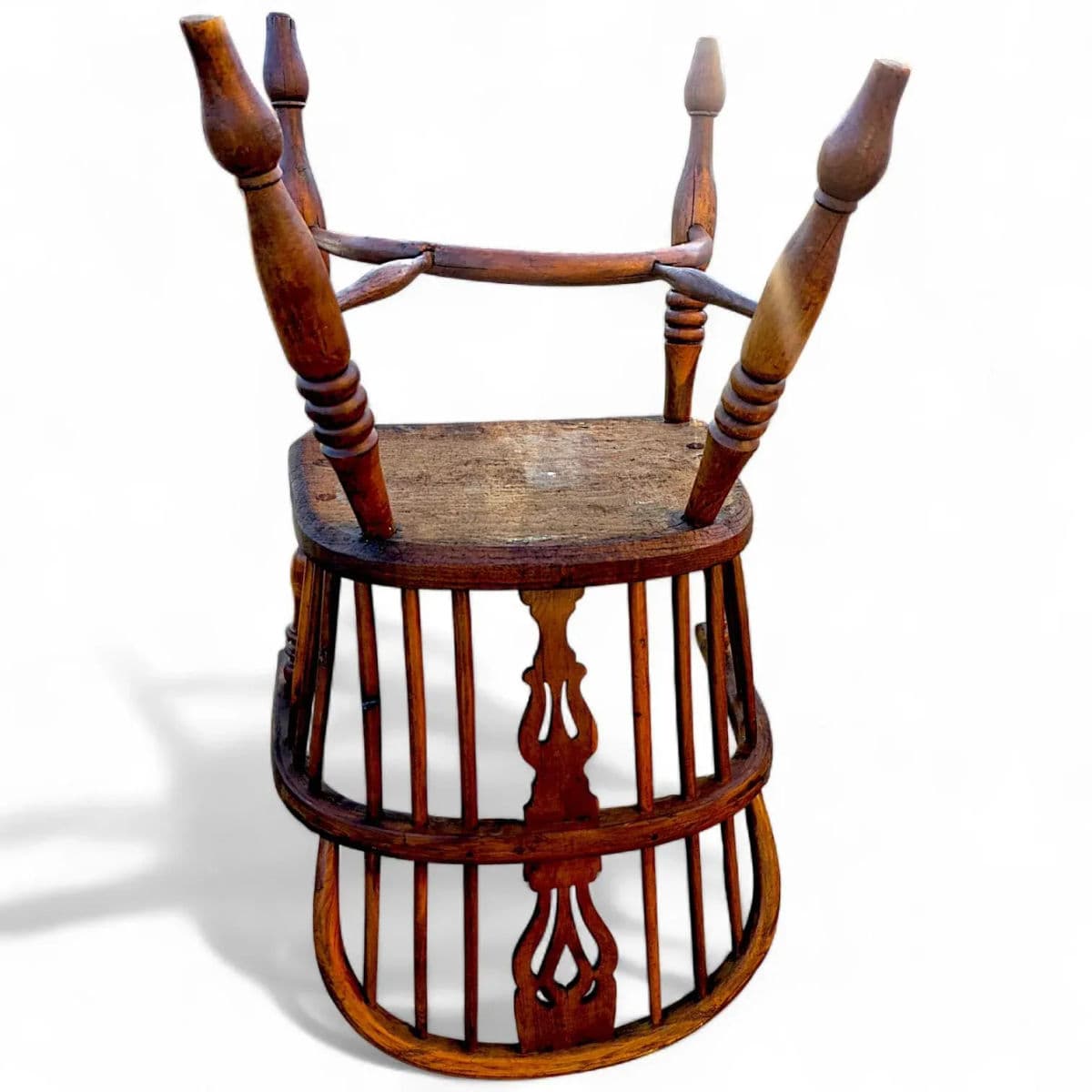 Circa 1820 Elm and Yew Wood Windsor Captains Armchair With Crinoline Stretcher - Thumbnail 9