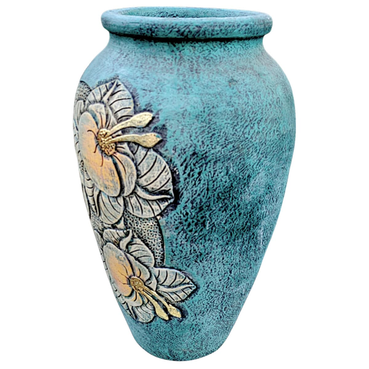 1980's Incised Turquoise Yellow Botanical Themed Hand-Thrown Studio Pottery Planter Vessel - Thumbnail 3
