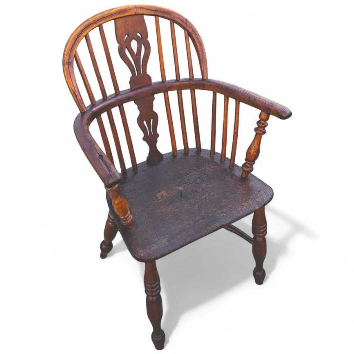 Circa 1820 Elm and Yew Wood Windsor Captains Armchair With Crinoline Stretcher - Thumbnail 4