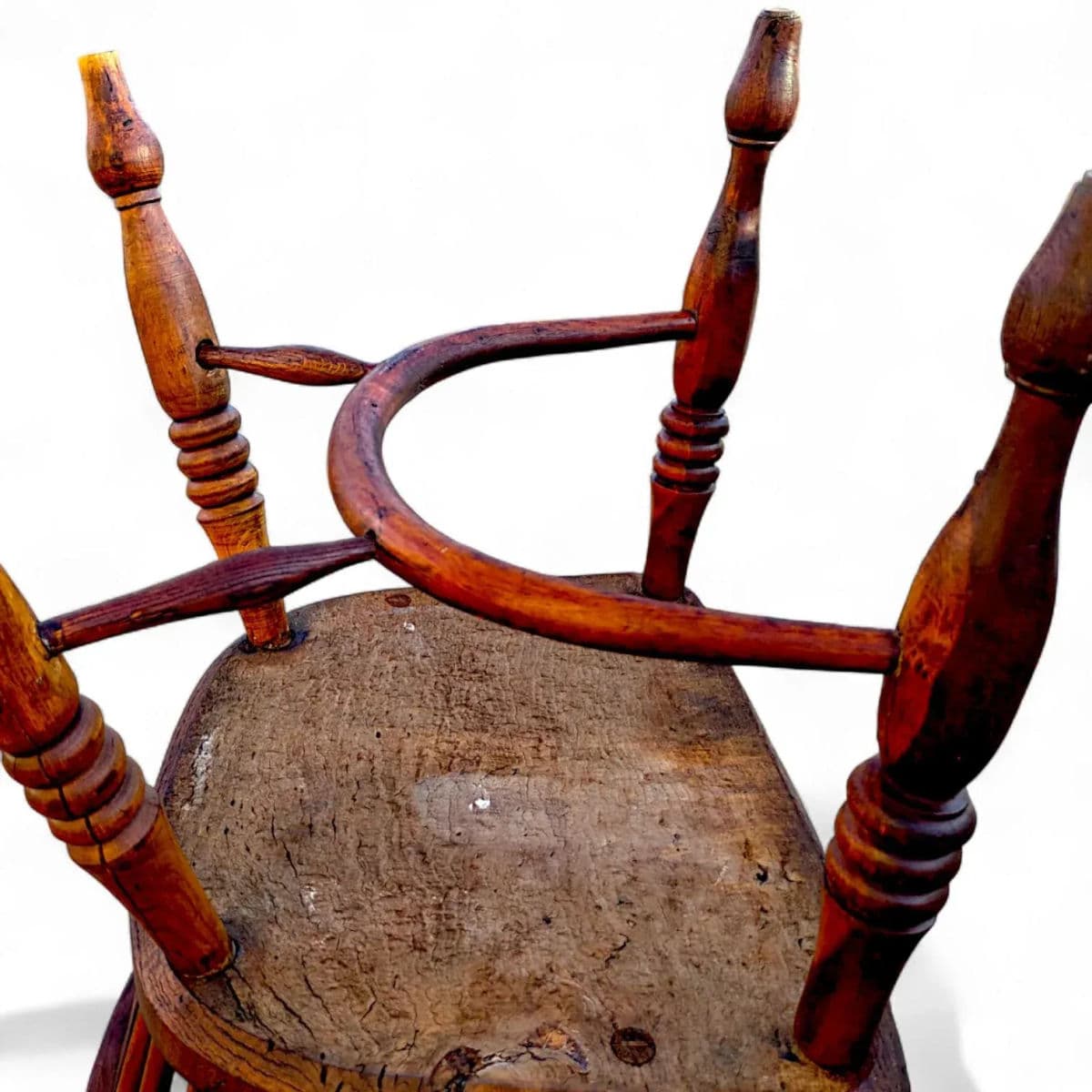 Circa 1820 Elm and Yew Wood Windsor Captains Armchair With Crinoline Stretcher - Thumbnail 12