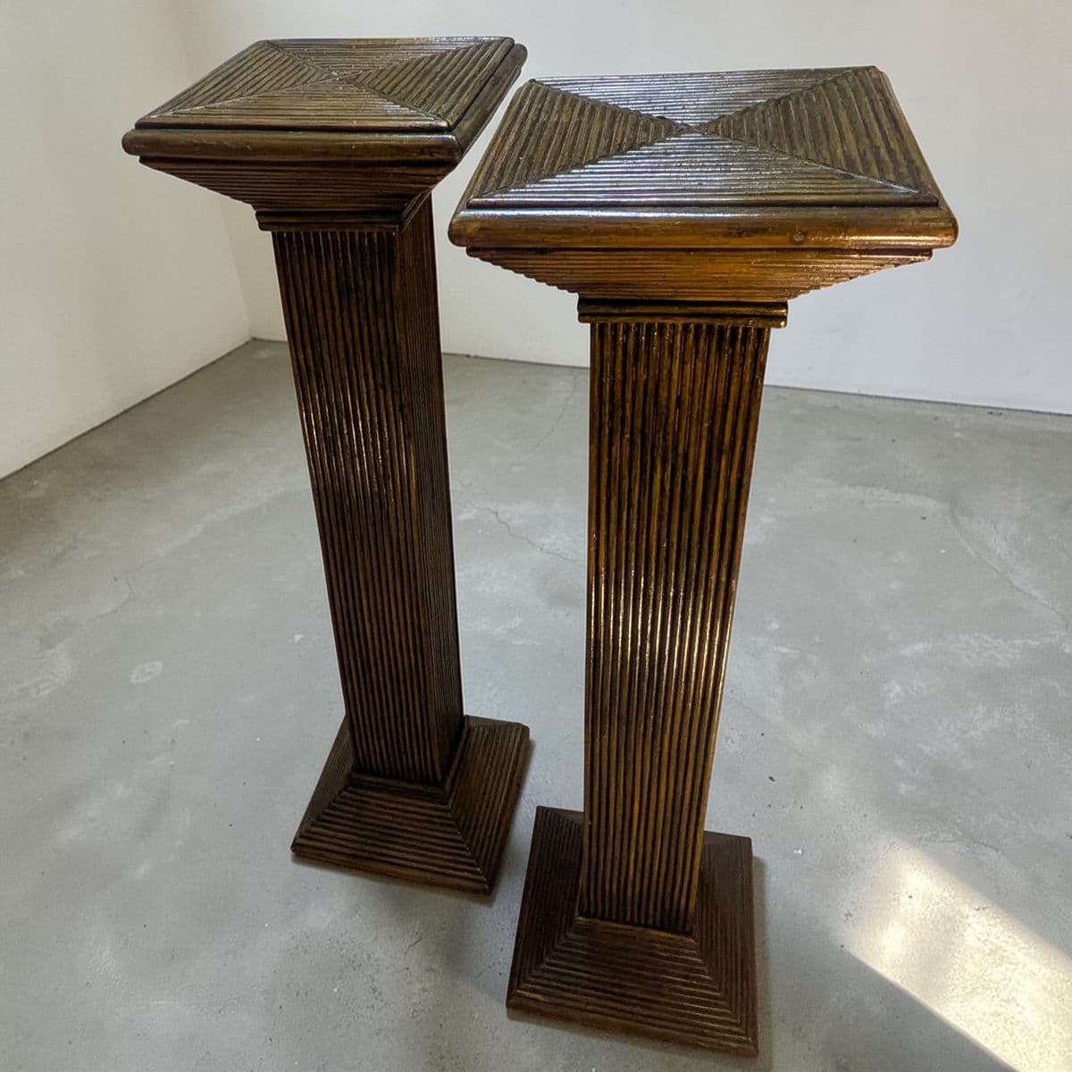 1960s Boho Chic Pencil Reed Pedestal Column Attributed to Gabriella Crespi - A Pair - Thumbnail 5