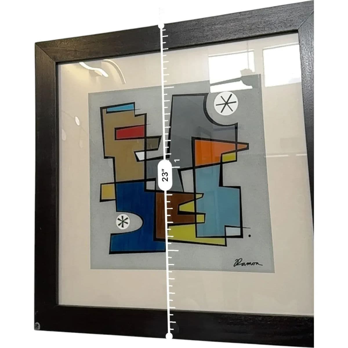 Abstract Modernist Print With Verre Églomisé by Ramon – Framed Geometric Composition - Thumbnail 11