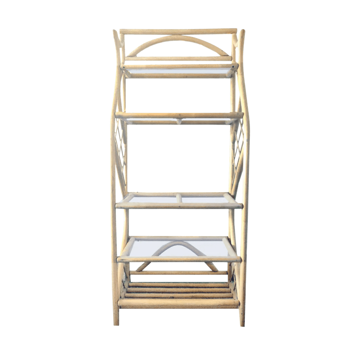 1970's Pagoda Style Natural Toned Bent Wood Rattan Étagère - Thumbnail 8