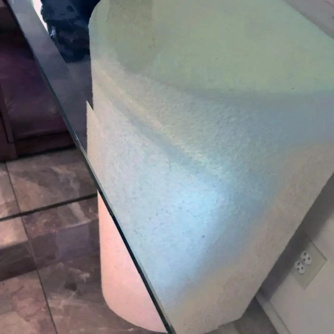 1980s Modernist Off-White Demi-Lune Plaster Double Pedestal Console Table With Glass Top - Thumbnail 5