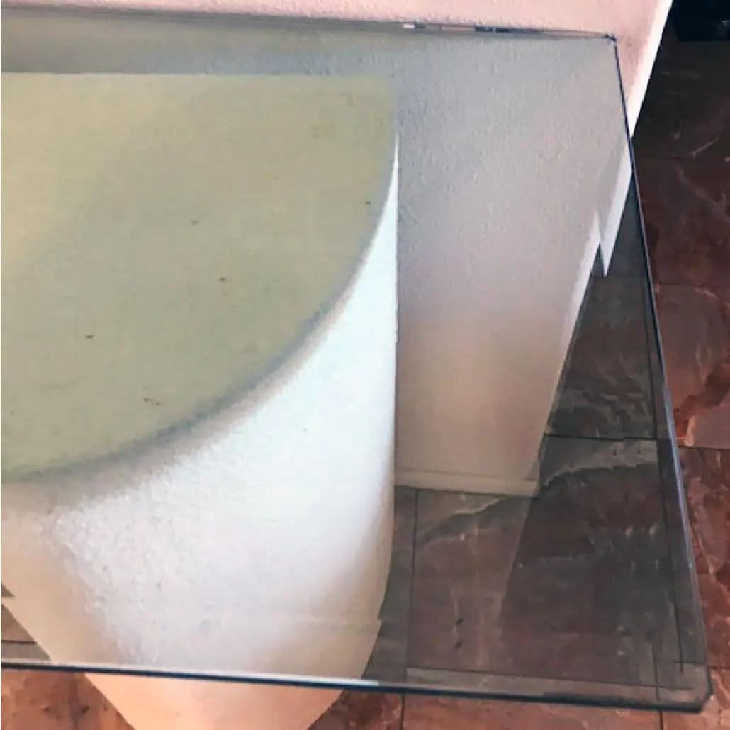 1980s Modernist Off-White Demi-Lune Plaster Double Pedestal Console Table With Glass Top - Thumbnail 3