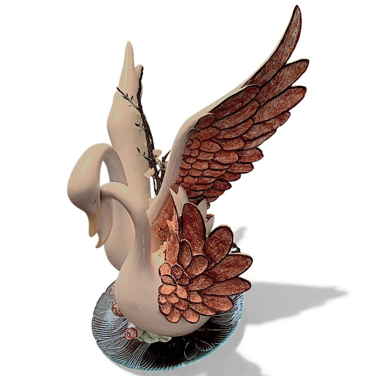 1980s Large Hand Painted Loving Swans Ceramic Statue Vase - Thumbnail 4