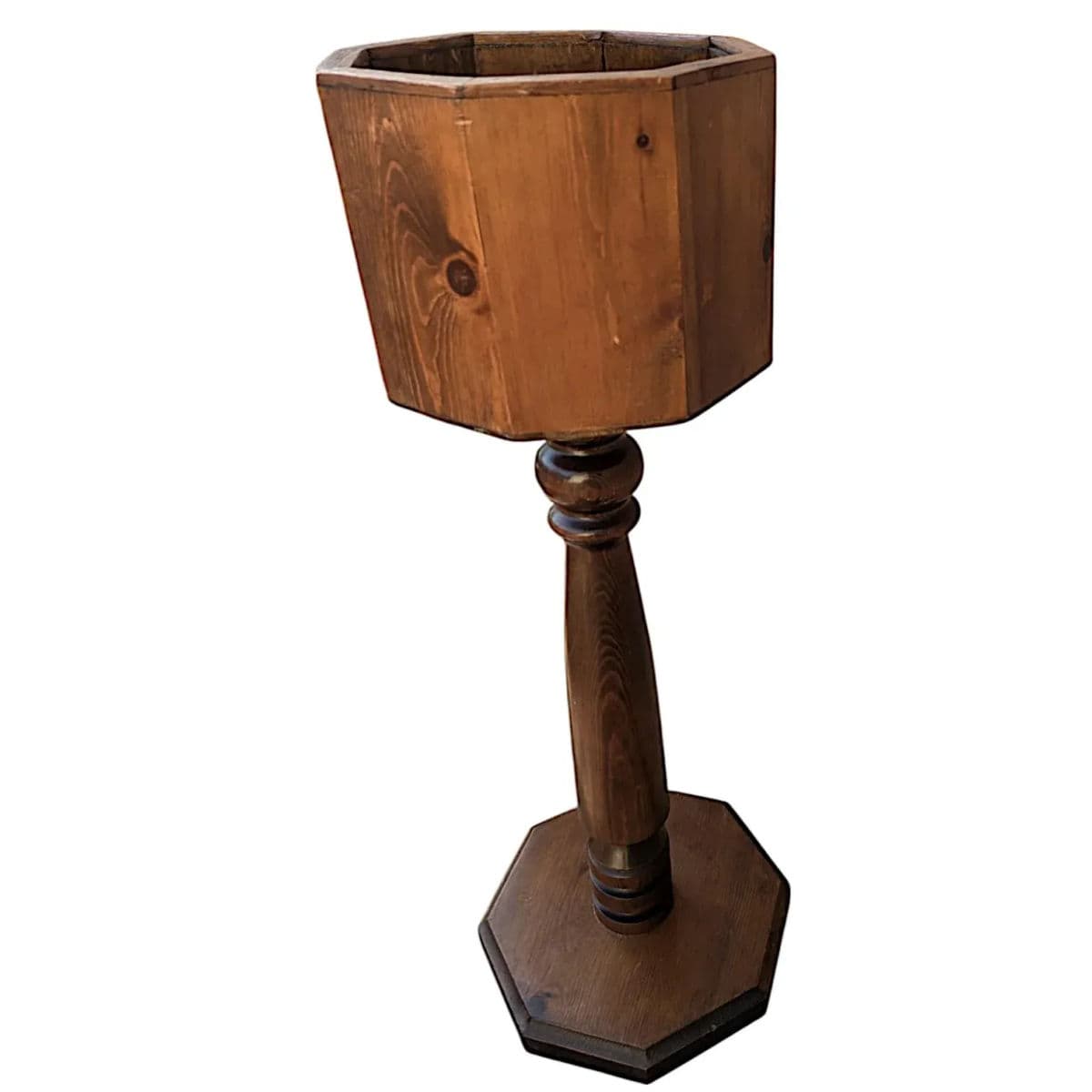1970s Turned Wood Octagonal Plant Stand / Plant Holder / Ice Bucket Holder - Thumbnail 6