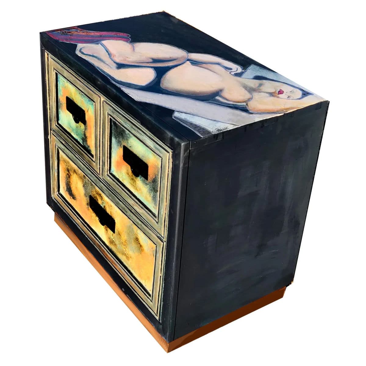 Patrick Briggs 'Tamara De Lempica" 2021 Acrylic Painted Campaign Style Wooden Nightstand - Thumbnail 3