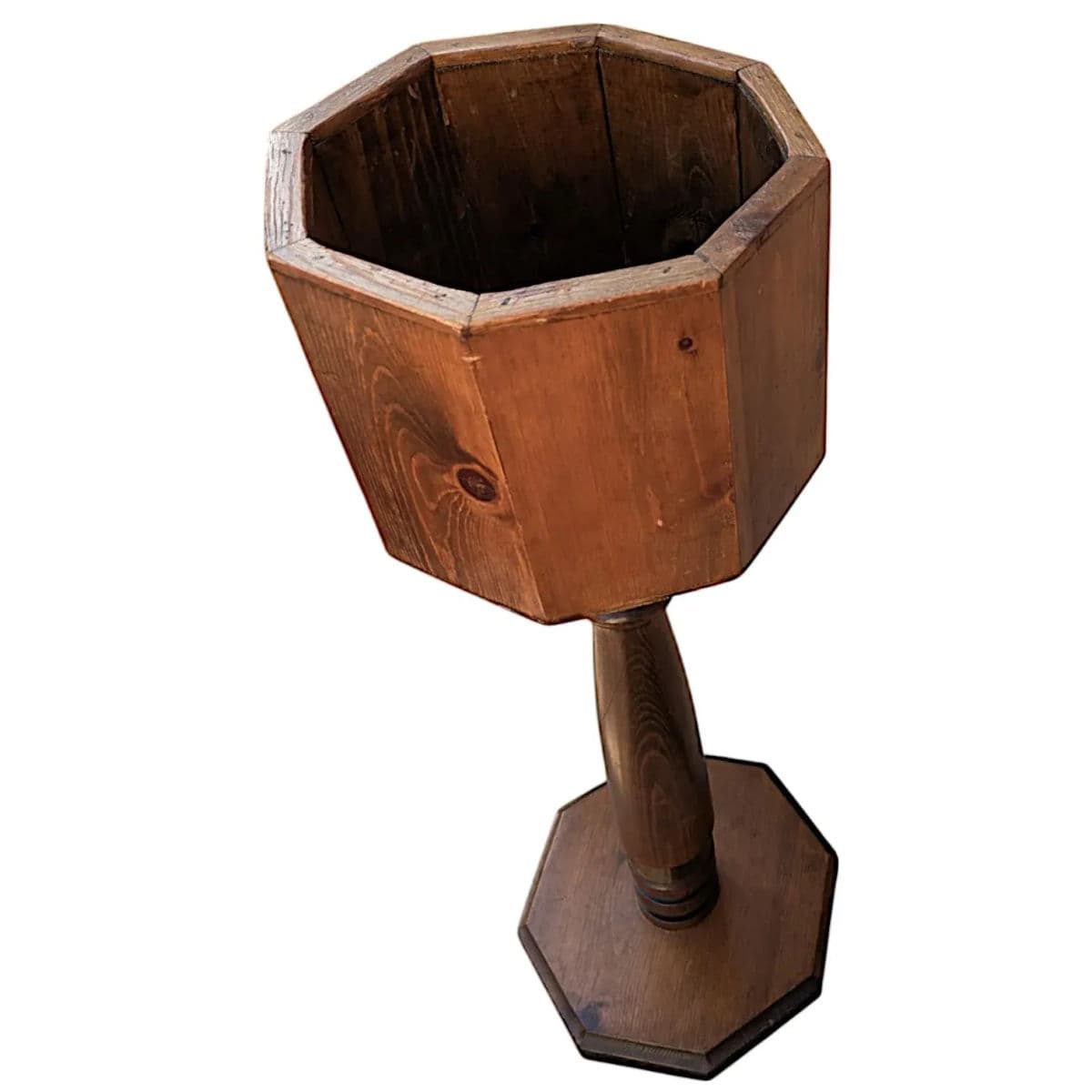 1970s Turned Wood Octagonal Plant Stand / Plant Holder / Ice Bucket Holder - Thumbnail 3