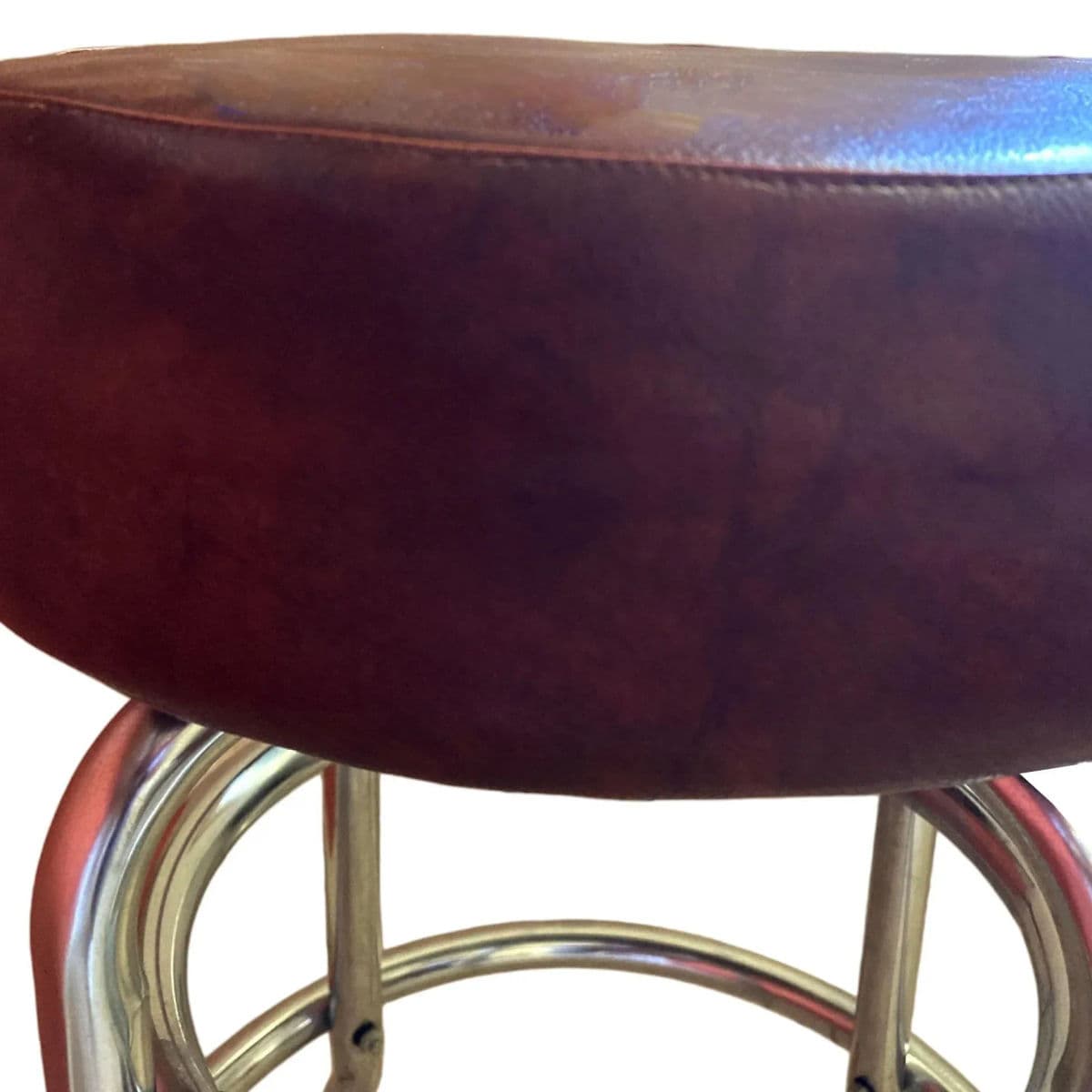 1970s Armless 2 Ring Chrome Swivel Counter Stool With Round Cushioned Seat - Thumbnail 4