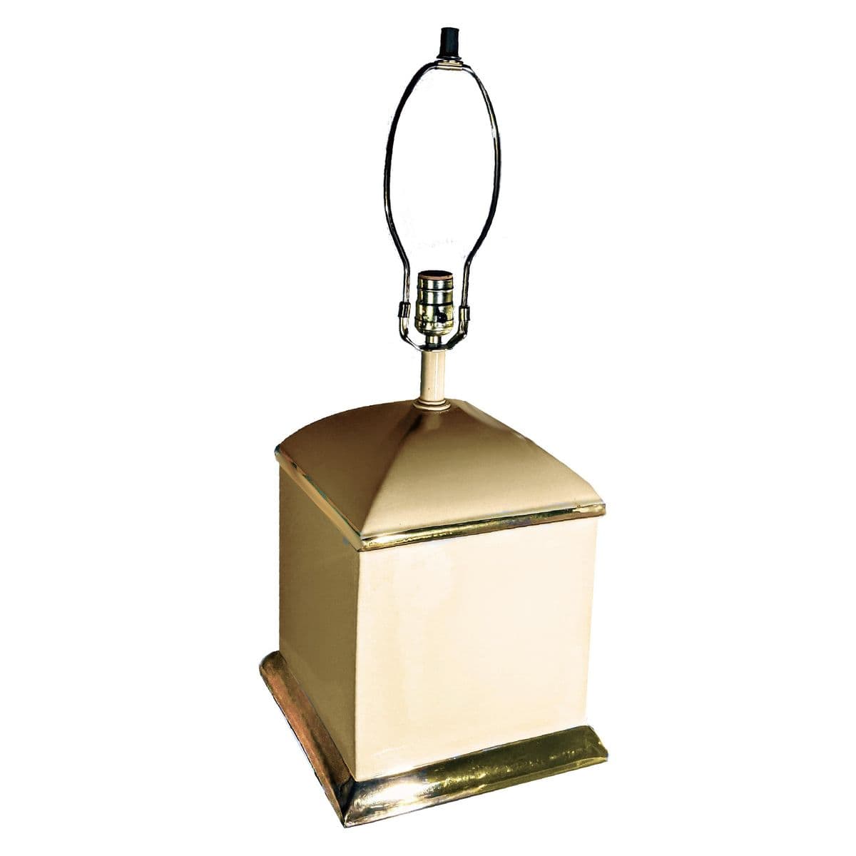70s Chapman Hollywood Regency Style Cream & 14k Gold Square Shaped Lamps - a Pair - Thumbnail 3