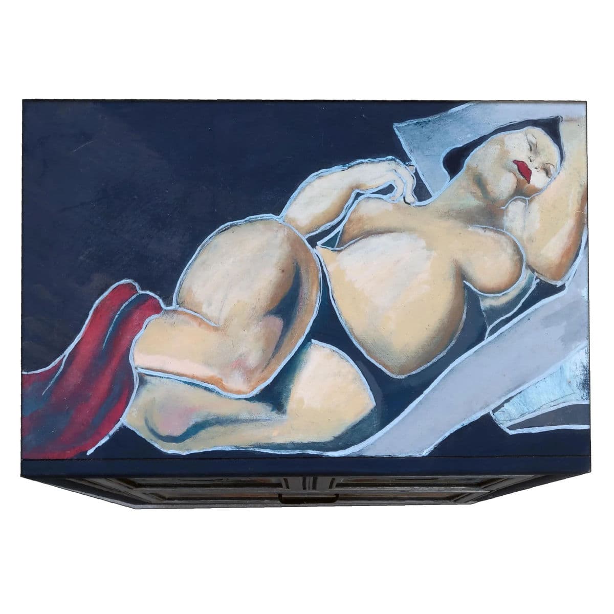 Patrick Briggs 'Tamara De Lempica" 2021 Acrylic Painted Campaign Style Wooden Nightstand - Thumbnail 13