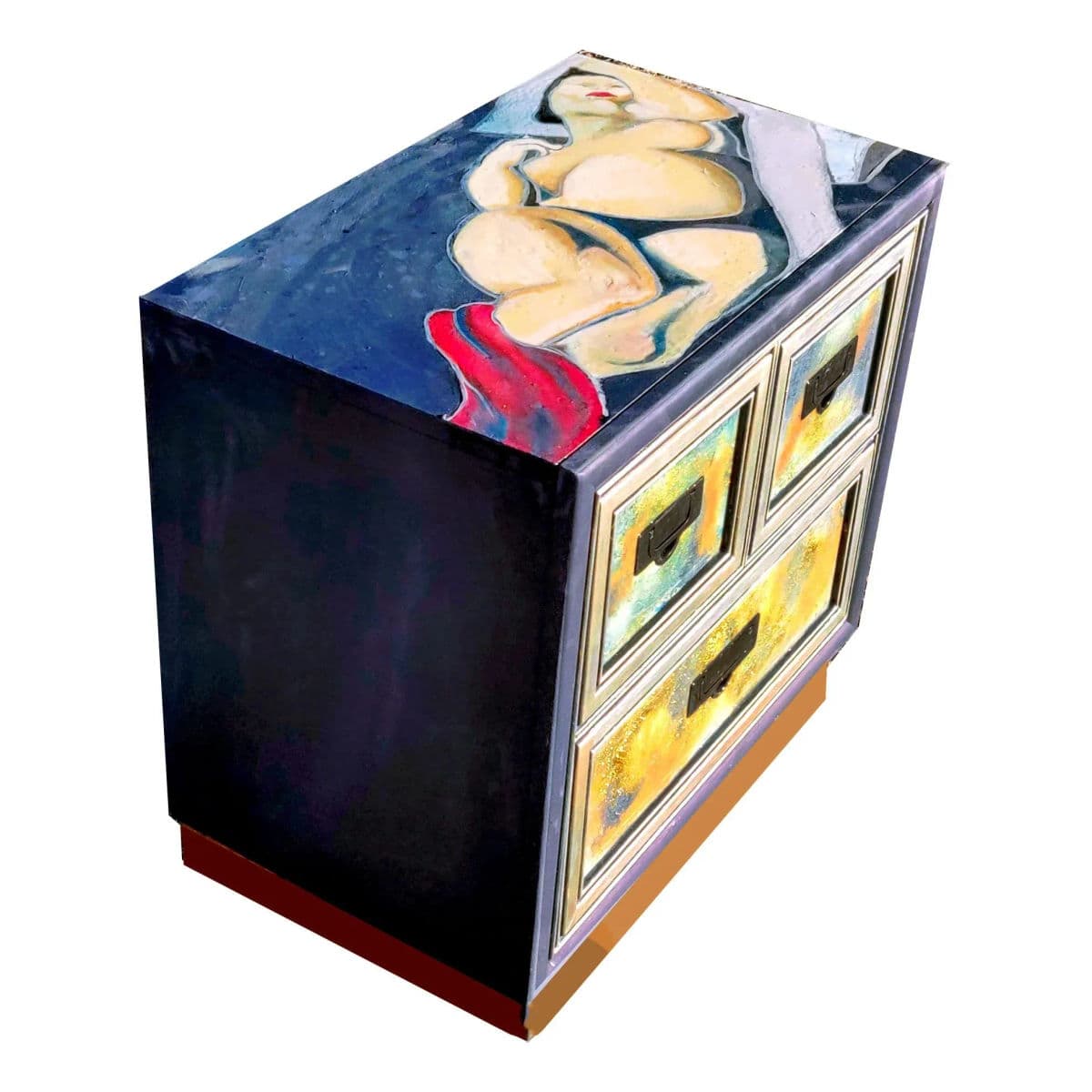 Patrick Briggs 'Tamara De Lempica" 2021 Acrylic Painted Campaign Style Wooden Nightstand - Thumbnail 8