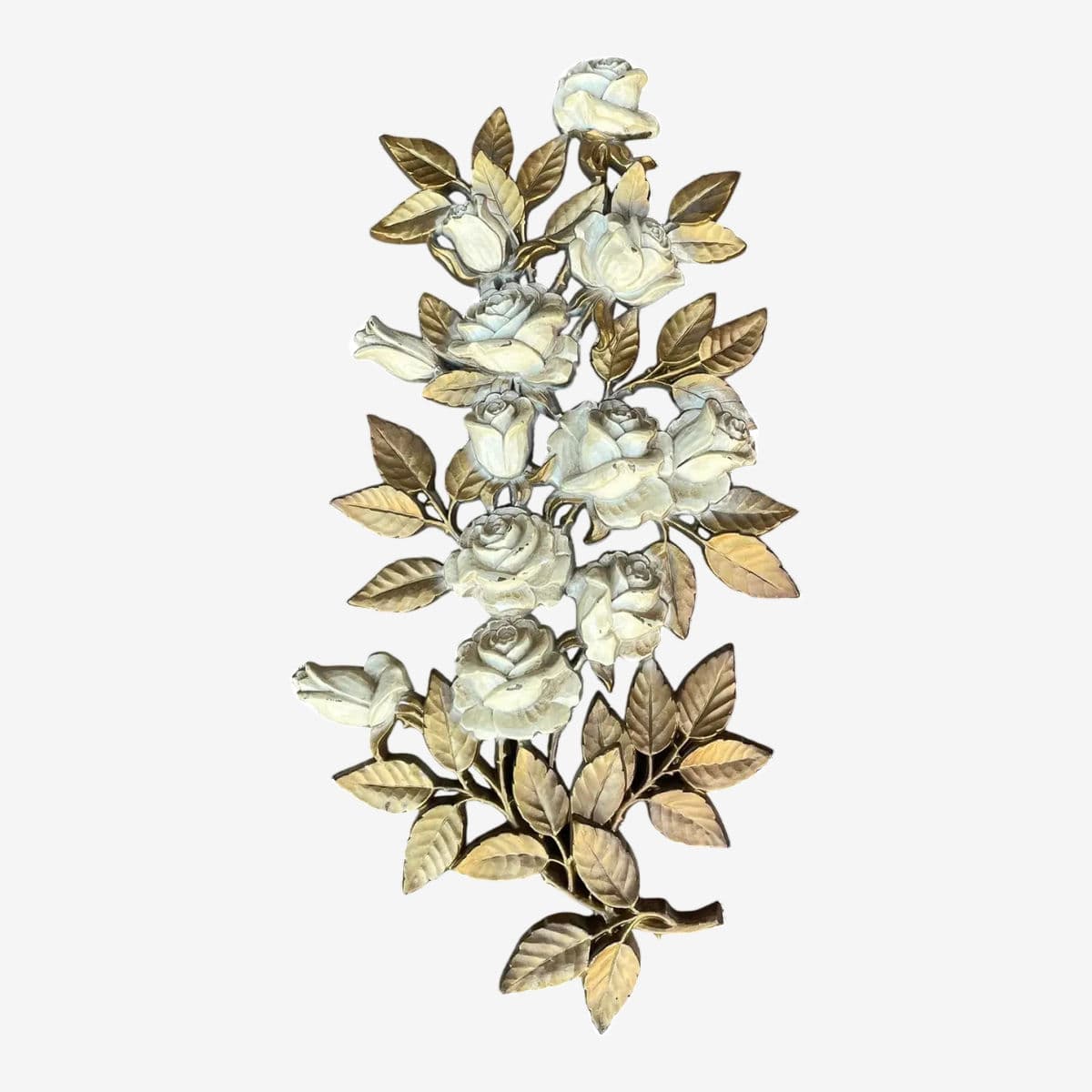 Vintage Mid 20th Century Cream Roses and Gold Leaves Wall Hanging Decor by Homco #7286 - Image 1